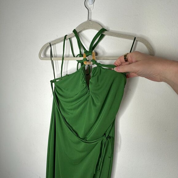 Zara Emerald Green Strapless V-Neck Keyhole Halter Top Tie Back Maxi Dress M - Picture 4 of 11